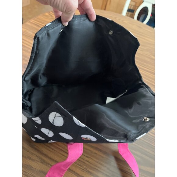 Blue white polka dotted bag with pink handles - Picture 6 of 13